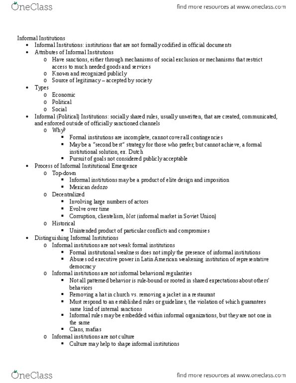 PSC 1001 Lecture Notes - Lecture 6: Clientelism thumbnail