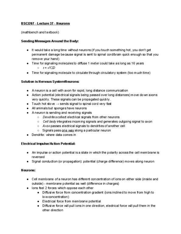 BSCI 207 Lecture Notes - Lecture 37: Cytoplasm, Goldman Equation, Walther Nernst thumbnail