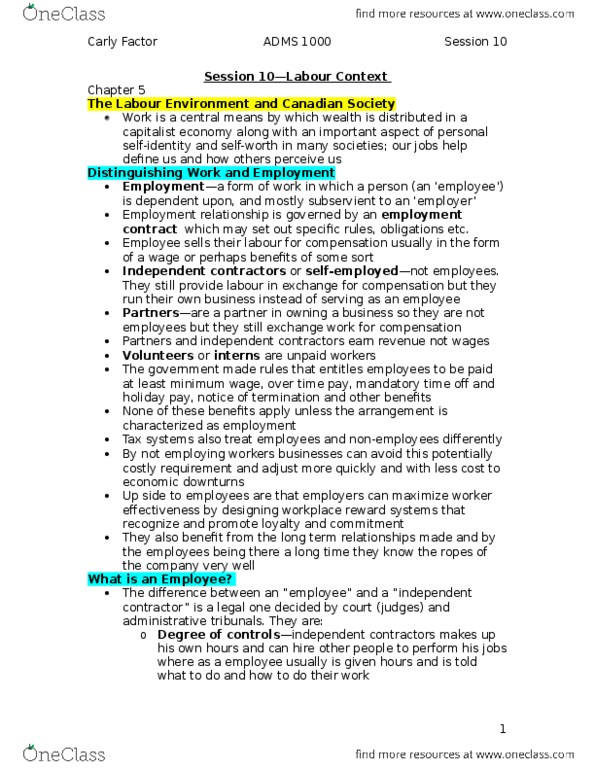 ADMS 1000 Chapter Notes - Chapter 10: Walmart, Human Resource Management, Rosalie Abella thumbnail