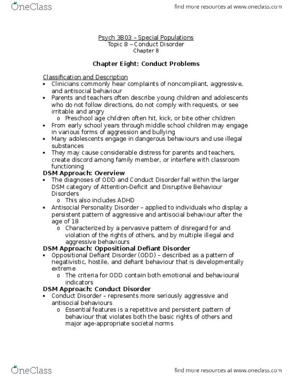 PSYCH 2AP3 Chapter Notes - Chapter 8: Truancy, Etiology, Oppositional Defiant Disorder thumbnail