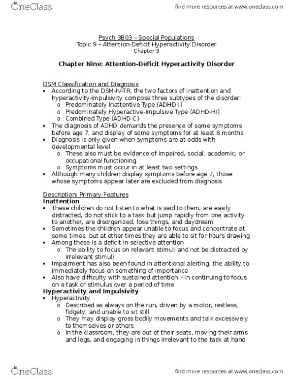 PSYCH 2AP3 Chapter Notes - Chapter 9: Frontal Lobe, Etiology, Reading Disability thumbnail