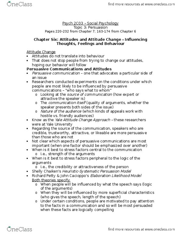 PSYCH 2C03 Chapter Notes - Chapter 3: Subliminal Stimuli, Elaboration Likelihood Model, Richard Petty thumbnail