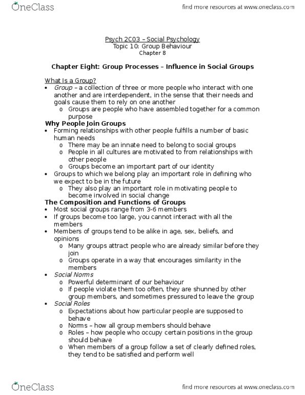PSYCH 2C03 Chapter Notes - Chapter 10: Social Loafing, Crisis Management, Secret Ballot thumbnail