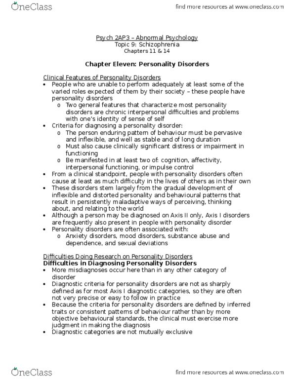 PSYCH 2AP3 Chapter Notes - Chapter 9: Haloperidol, Echopraxia, Harm Avoidance thumbnail