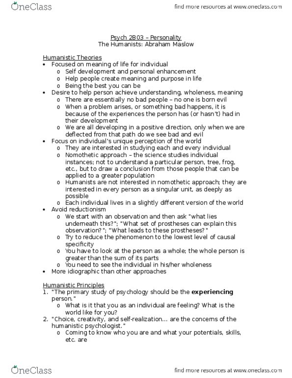 PSYCH 2B03 Lecture Notes - Lecture 4: Aldous Huxley, Jane Addams, Psychopathology thumbnail