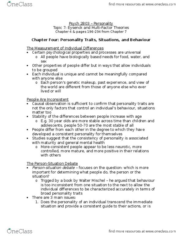 PSYCH 2B03 Chapter Notes - Chapter 7: Psychoticism, We Can Do Better, Agreeableness thumbnail