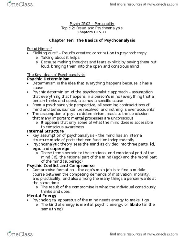 PSYCH 2B03 Chapter Notes - Chapter 2: Toilet Training, Intellectualization, Countertransference thumbnail