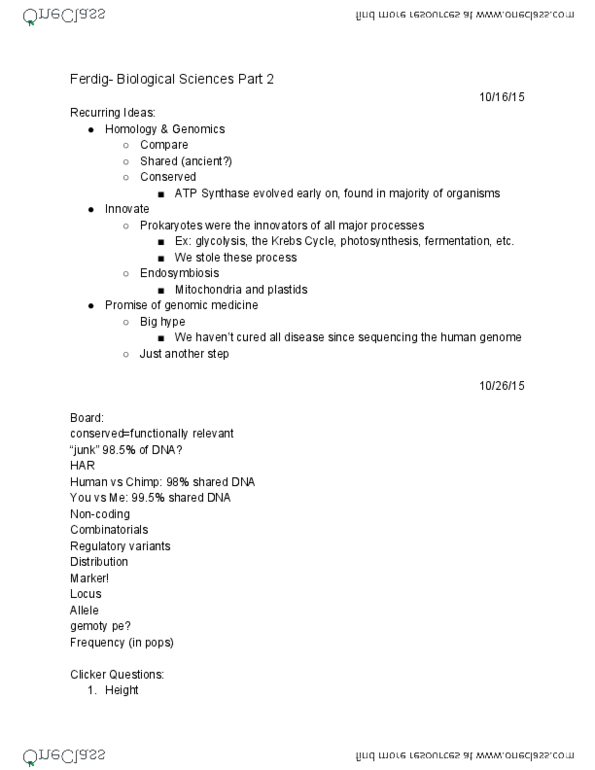 BIOS 10161 Lecture Notes - Lecture 1: Chemical Equilibrium, Prophase, Anoxygenic Photosynthesis thumbnail