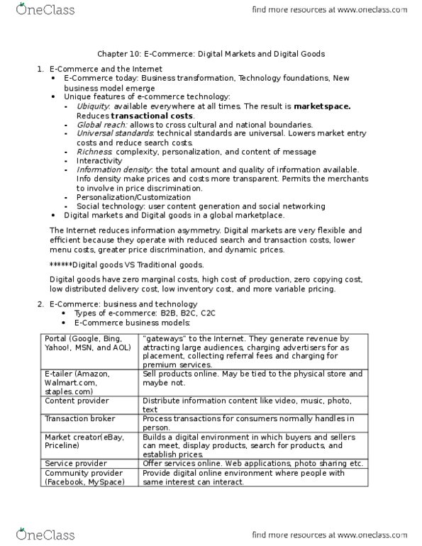 ITM 102 Lecture Notes - Lecture 10: Interactive Media, Ebay, Retail thumbnail