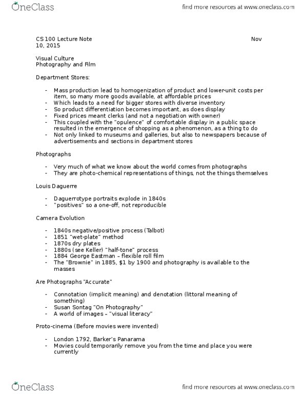 CS100 Lecture Notes - Lecture 7: Zoetrope, Louis Daguerre, On Photography thumbnail