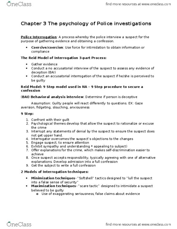 PSYC 2400 Chapter Notes - Chapter 3: David Canter, Confabulation, Geographic Profiling thumbnail