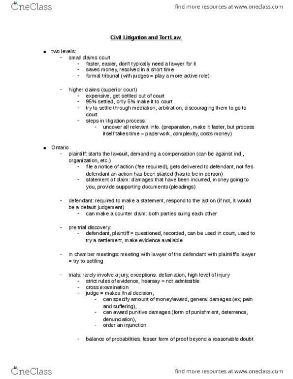 LS101 Lecture Notes - Lecture 6: Intentional Tort, Punitive Damages, Contributory Negligence thumbnail