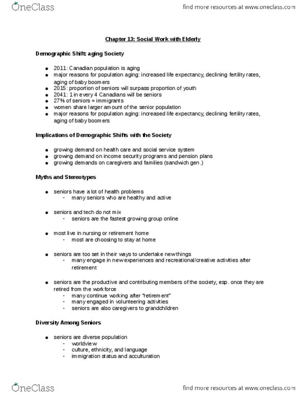 SOCWK120R Lecture Notes - Lecture 13: Palliative Care, Dementia, Role Theory thumbnail