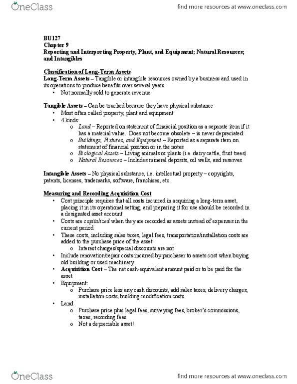 BU127 Chapter Notes - Chapter 9: Book Value, Cash Flow, Unit thumbnail