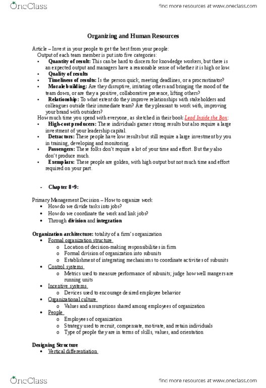 MGM101H5 Lecture 8: Chapter 8+9: Organizing and Human Resources thumbnail