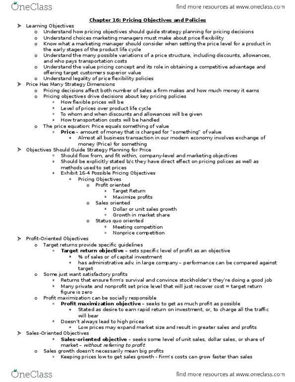 MGT 3300 Chapter Notes - Chapter 16: Dynamic Pricing, Sherman Antitrust Act, Brighton Collectibles thumbnail