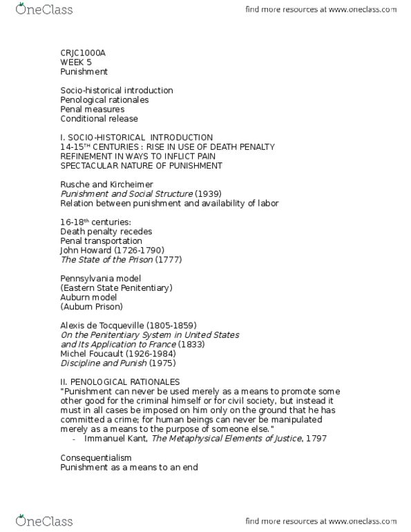 CRCJ 1000 Lecture Notes - Lecture 5: Eye For An Eye, Summary Offence, Consequentialism thumbnail