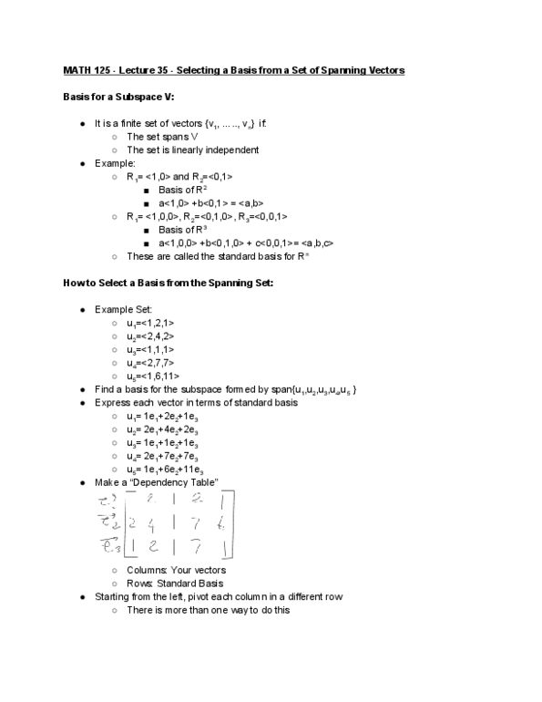 MATH 125 Lecture 35: Selecting a Basis from a Set of Spanning Vectors thumbnail