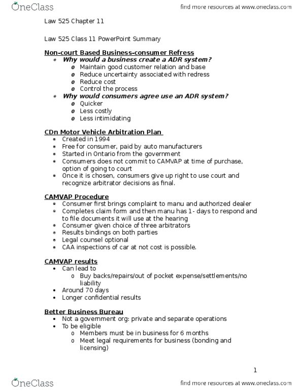 LAW 525 Chapter Notes - Chapter 11: Better Business Bureau, Unfair Business Practices, Microsoft Powerpoint thumbnail