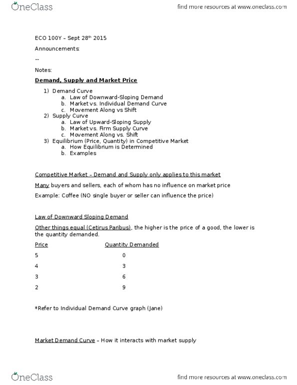 ECO101H1 Lecture Notes - Lecture 5: Perfect Competition, Substitute Good, Economic Equilibrium thumbnail