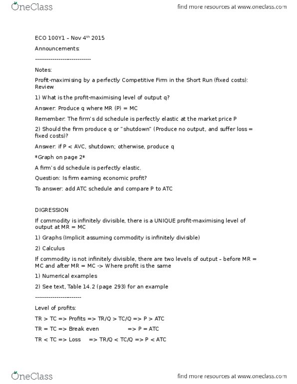 ECO101H1 Lecture Notes - Lecture 15: Organic Food, Perfect Competition, Military Cross thumbnail