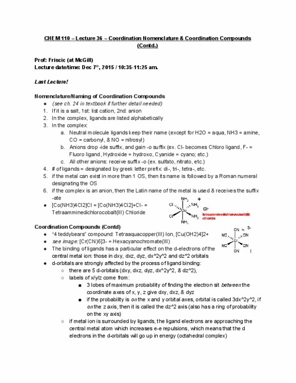 CHEM 110 Lecture 36: Coordination Nomenclature & Coordination Compounds (Contd) thumbnail