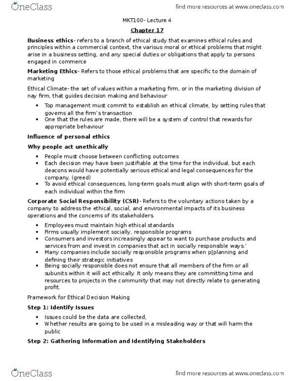 MKT 100 Lecture Notes - Lecture 7: Swot Analysis, Sweatshop, Consumerism thumbnail