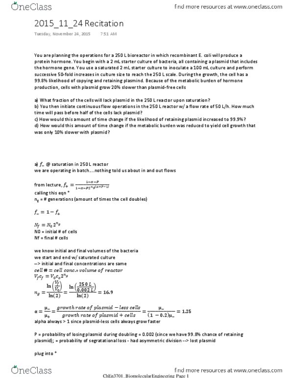 CHEN 3701 Lecture Notes - Lecture 42: Fermentation Starter, Plasmid thumbnail