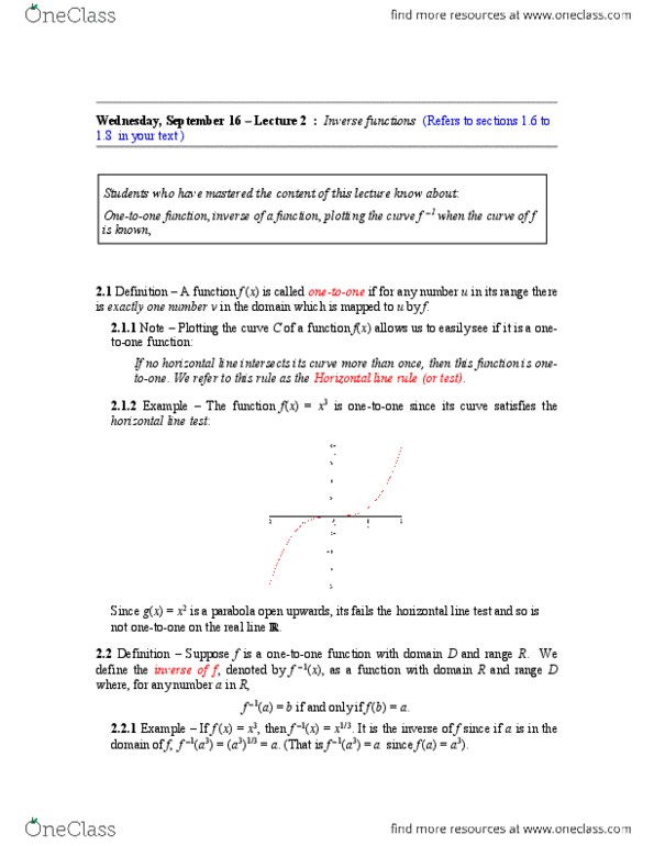 MATH116 Lecture Notes - Lecture 2: Range (Mathematics), Vehicle Identification Number thumbnail