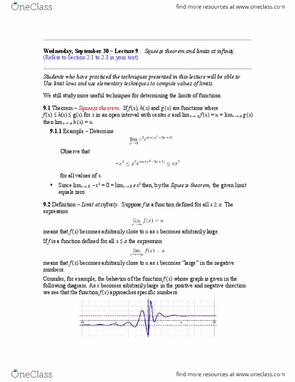 MATH116 Lecture Notes - Lecture 15: Asymptote, Sinar, Squeeze Theorem thumbnail