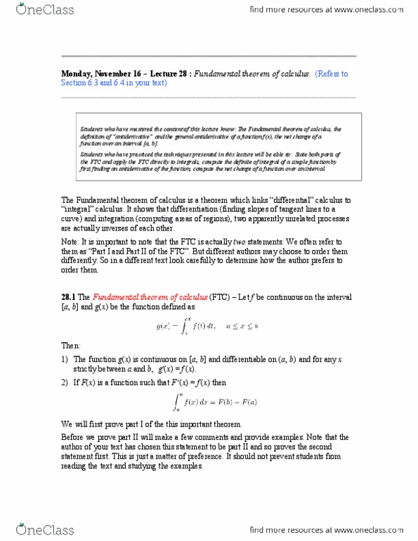 MATH116 Lecture Notes - Lecture 16: Riemann Sum, Flac, Constant Function thumbnail