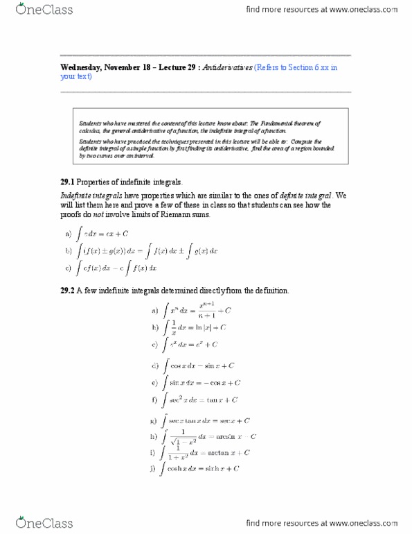 MATH116 Lecture Notes - Lecture 18: European Cooperation In Science And Technology, Gnu Compiler Collection, Antiderivative thumbnail