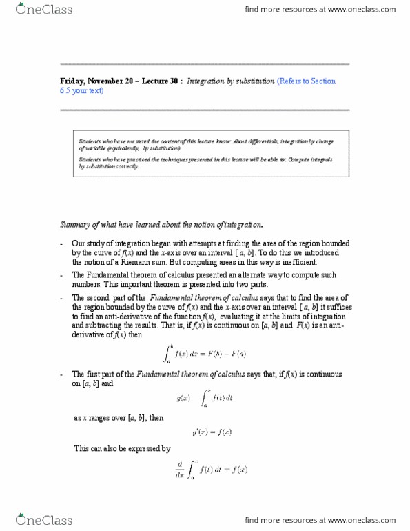 MATH116 Lecture Notes - Lecture 16: Southeastern Conference, Riemann Sum, Antiderivative thumbnail