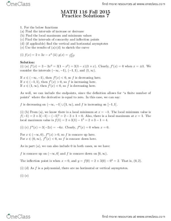 MATH116 Lecture Notes - Lecture 13: Maxima And Minima, Asymptote, Opata Language thumbnail