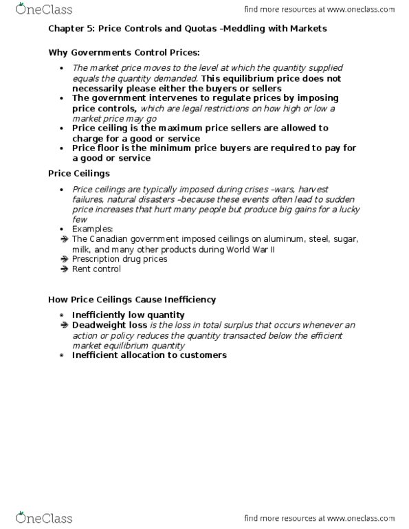 ECN 104 Lecture Notes - Lecture 5: Taxicabs Of The United States, Price Ceiling, Deadweight Loss thumbnail