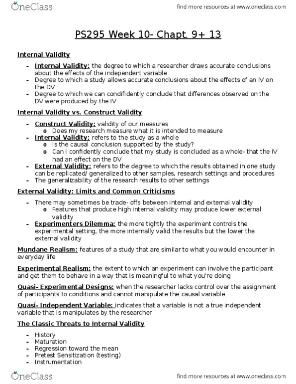 PS295 Lecture Notes - Lecture 8: Grou, Pygmalion Effect, Internal Validity thumbnail