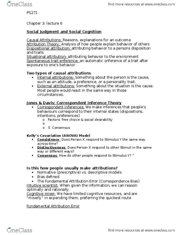 PS270 Lecture Notes - Lecture 7: Illusory Correlation, Counterfactual Thinking, Representativeness Heuristic thumbnail