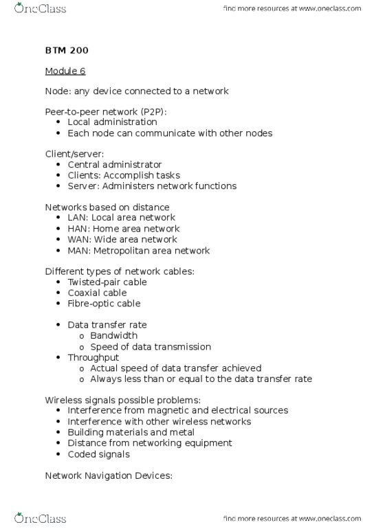 BTM 200 Chapter Notes - Chapter 6: Ieee 802.11, Category 6 Cable, Network-Attached Storage thumbnail