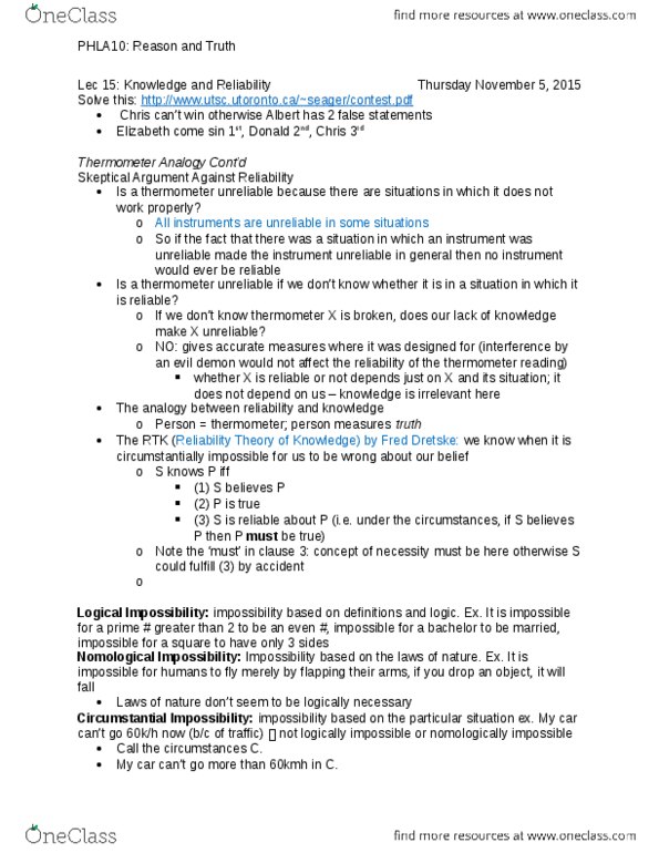 PHLA10H3 Lecture Notes - Lecture 15: Twin Paradox, Foundationalism, Fred Dretske thumbnail