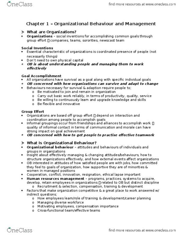 Business Administration 2295F/G Chapter Notes - Chapter 1: Corporate Social Responsibility, Hawthorne Effect, Industrial Engineering thumbnail