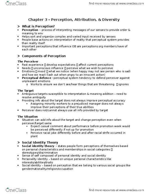 Business Administration 2295F/G Chapter Notes - Chapter 3: Job Satisfaction, Job Performance, Stereotype thumbnail