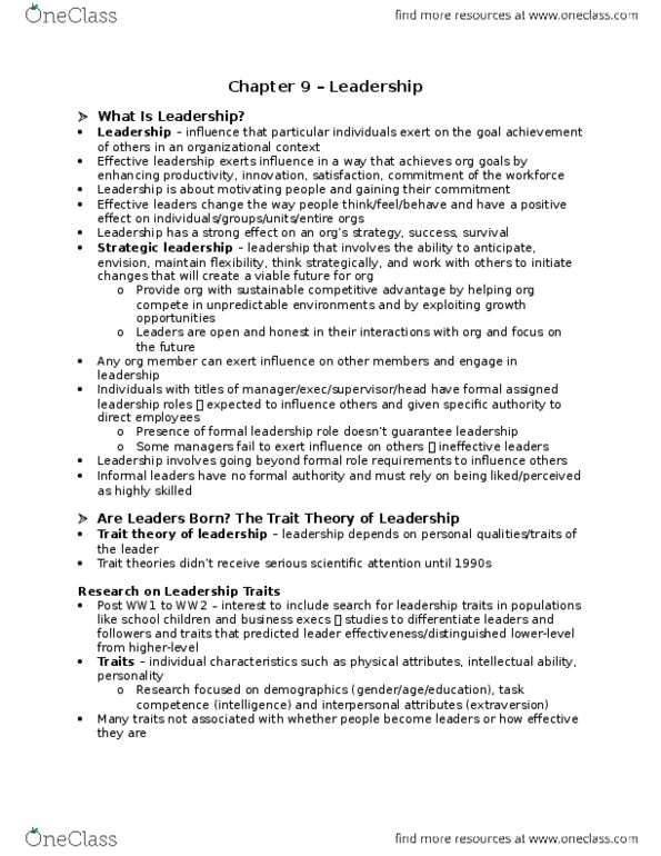 Business Administration 2295F/G Chapter Notes - Chapter 9: Glass Ceiling, Role Conflict, Unbridled thumbnail