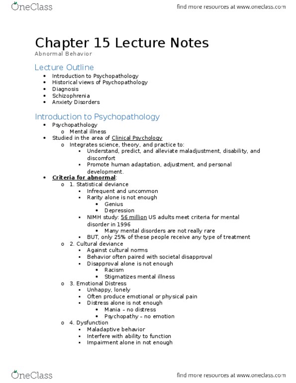 PSY 1001 Lecture Notes - Lecture 1: Dsm-5, Laziness, Psychopathy thumbnail