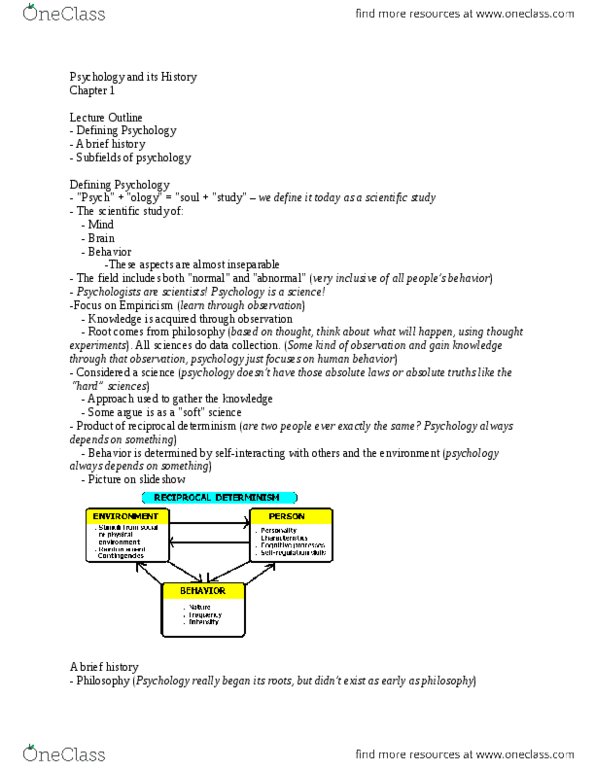 PSY 1001 Lecture Notes - Lecture 1: Neuropsychology, Gestalt Psychology, Twa thumbnail