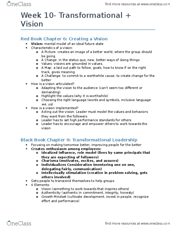 Business Administration 3323K Lecture Notes - Lecture 10: Transformational Leadership, Transactional Leadership, Environmental Monitoring thumbnail