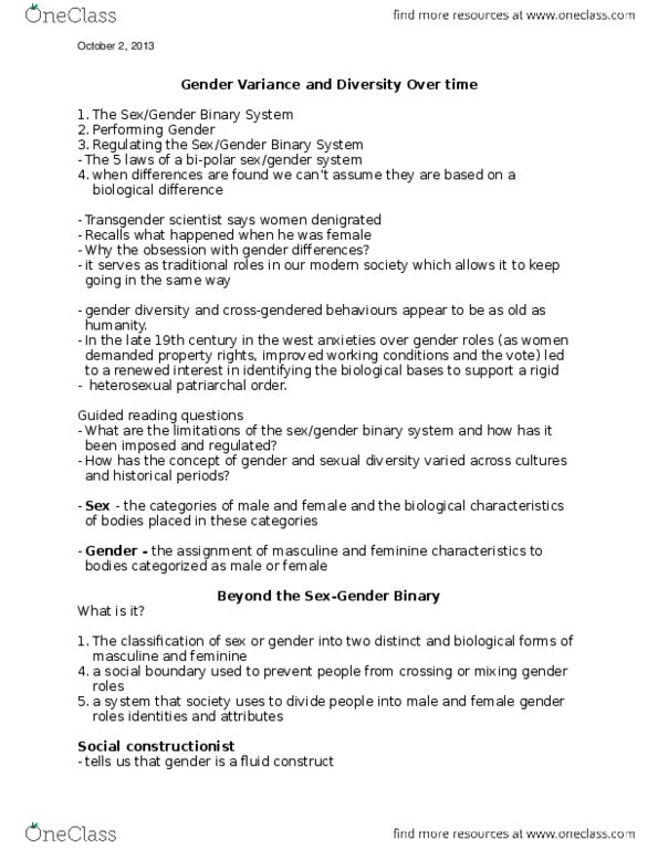 WGS160Y1 Lecture Notes - Lecture 4: Guided Reading, Gender Dysphoria, Binary System thumbnail