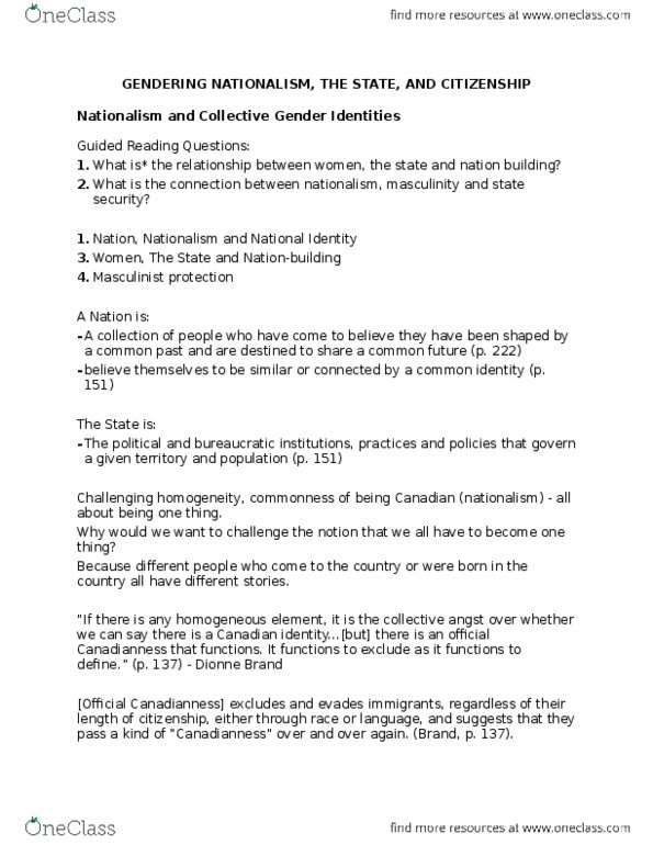 WGS160Y1 Lecture Notes - Lecture 8: Dionne Brand, Graded Ring, Canadian Identity thumbnail