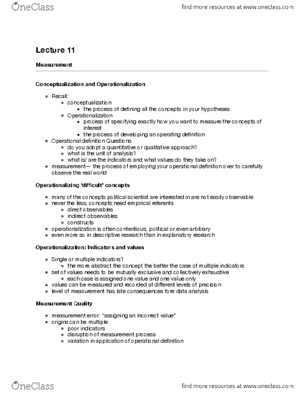 POLS 3180 Lecture Notes - Lecture 11: Operational Definition, Collectively Exhaustive Events thumbnail