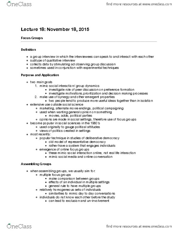 POLS 3180 Lecture Notes - Lecture 18: Group Dynamics, Emergence, Focus Group thumbnail