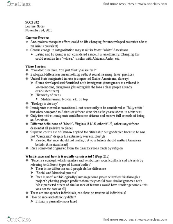 SOCI 242g Lecture Notes - Lecture 13: Human Genome Project thumbnail